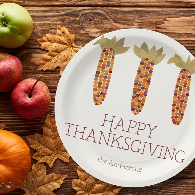 Maize or Indian Corn Happy Thanksgiving Paper Plates (Creator Uploaded)