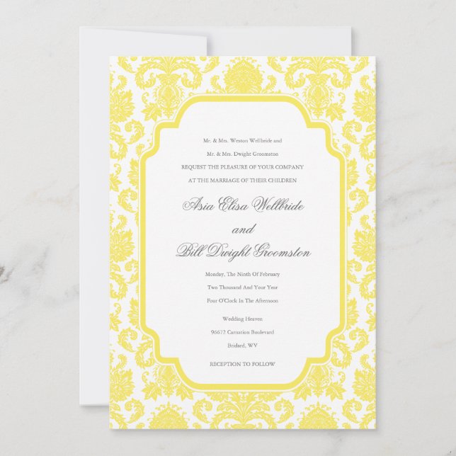 Maize Weddings Damask Design Customized Invitation (Front)
