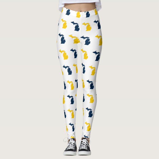Maize Yellow and Blue State of Michigan Pattern Leggings (Front)