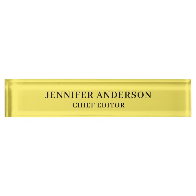 Maize Yellow Professional Modern Plain Minimalist Desk Name Plate (Front)