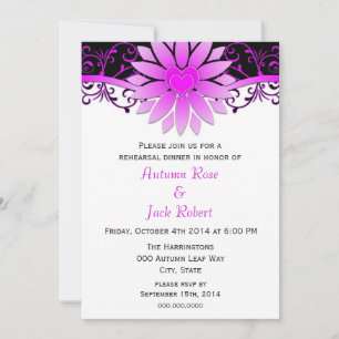 Majenta and Black Wedding Rehearsal Dinner Invitation