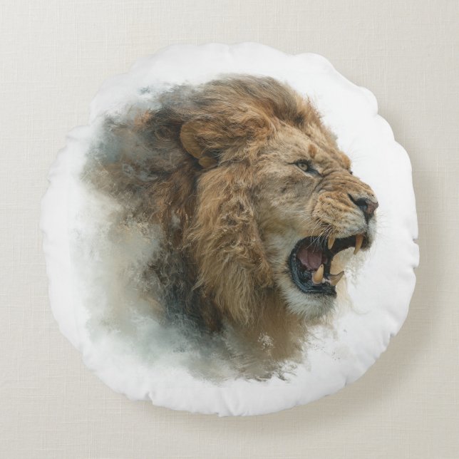  Majestic 3D Lion Round Polyester Pillow for Bed  (Front)