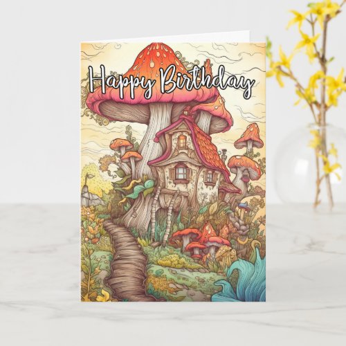 Majestic Abstract Mushroom Village Art Card