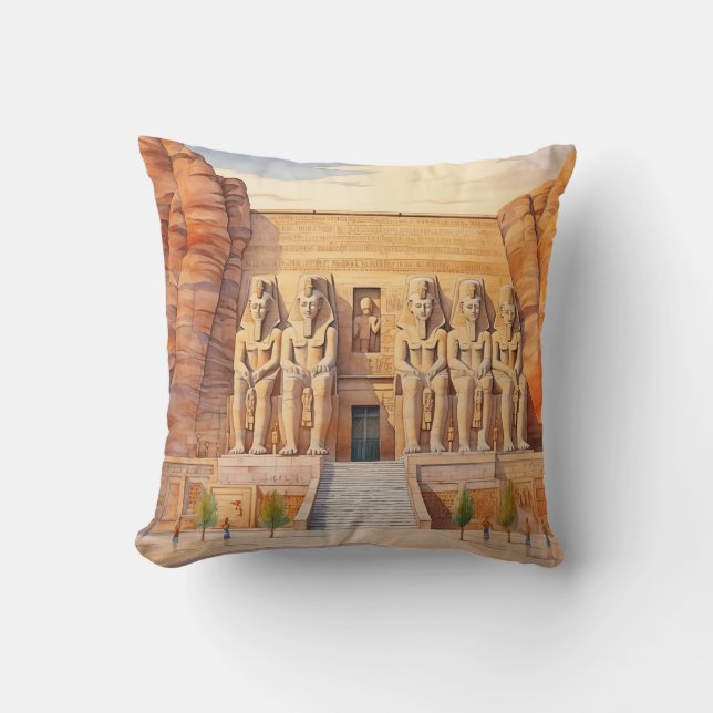 Majestic Abu Simbel Temple Throw Pillow (Front)