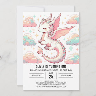 Majestic Adorable Dragon 1st Birthday Invitation