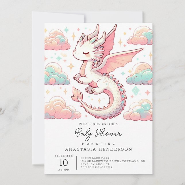 Majestic Adorable Dragon Baby Shower Invitation (Front)