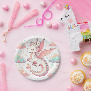 Majestic Adorable Dragon Baby Shower Paper Plates