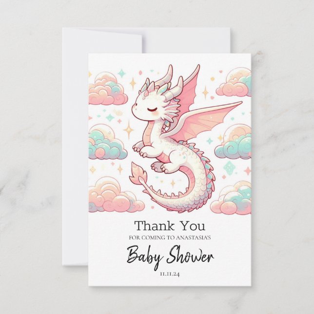 Majestic Adorable Dragon Baby Shower Thank You Card (Front)