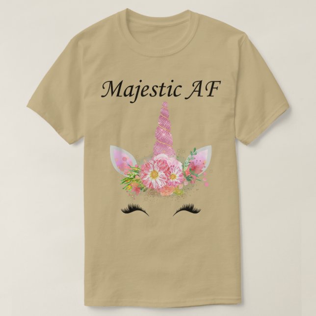 Majestic AF ,Magical Cute Unicorn Face Pink Floral T-Shirt (Design Front)