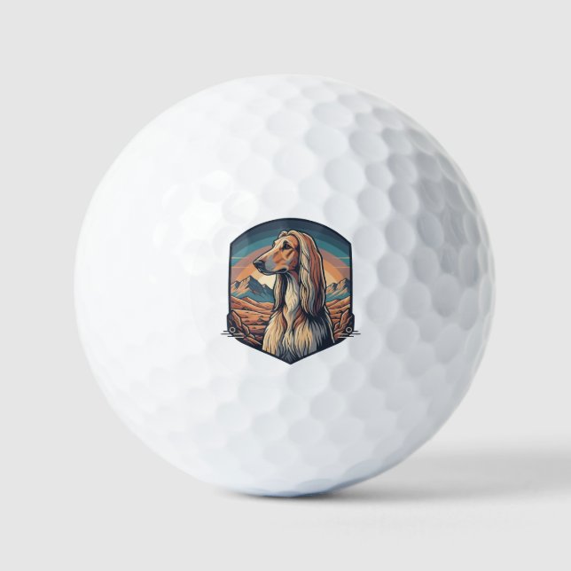 Majestic Afghan Hound Mountain Sunset Graphic Golf Balls (Front)