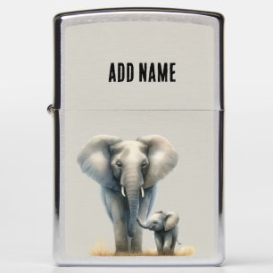 Majestic African Elephant and Baby in Watercolor  Zippo Lighter