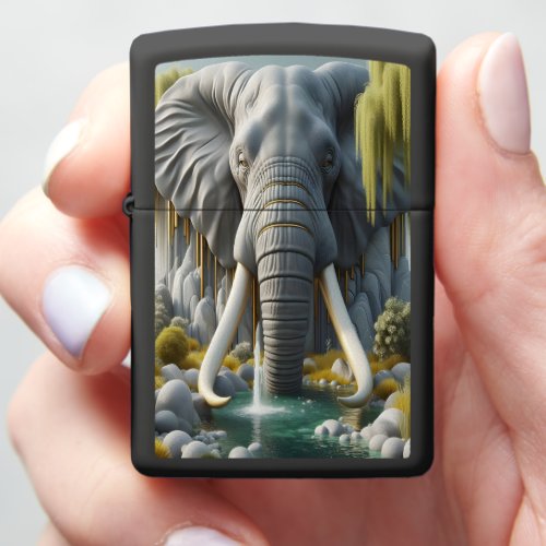 Majestic African Grey Elephant Wading Zippo Lighter