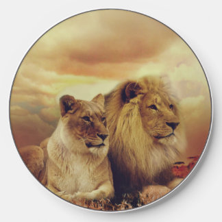 Majestic African Lion And Lioness Wireless Charger