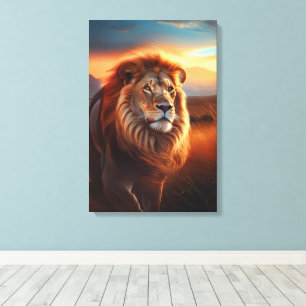 Majestic African Lion in a Serengeti Sunset Canvas Print