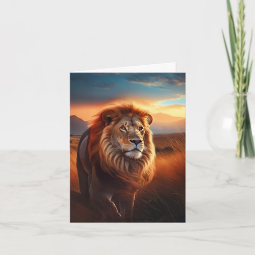 Majestic African Lion in a Serengeti Sunset Note Card