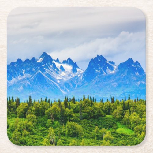 Majestic Alaska Mountains Square Paper Coaster