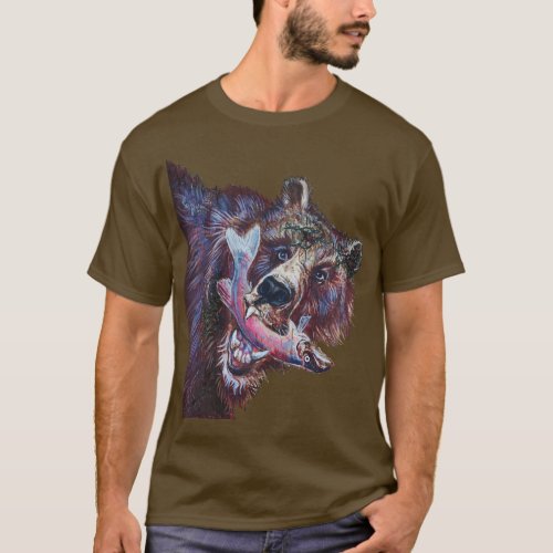 Majestic Alaskan Bear with Fresh Catch Wildlife Ar T_Shirt