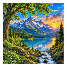 Majestic Alpine Mountain Lake Sunset Landscape