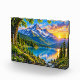 Majestic Alpine Mountain Lake Sunset Landscape Art photo block displaying a colorful alpine landscape