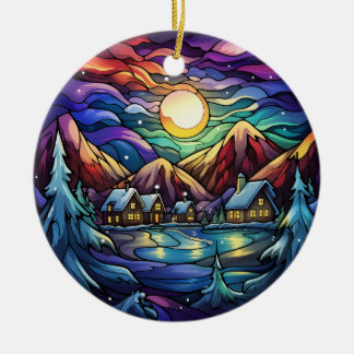 Majestic Alpine Sunset Stained Glass Ornament