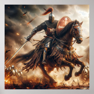 Majestic Amber-Toned Medieval Knight Battle Poster