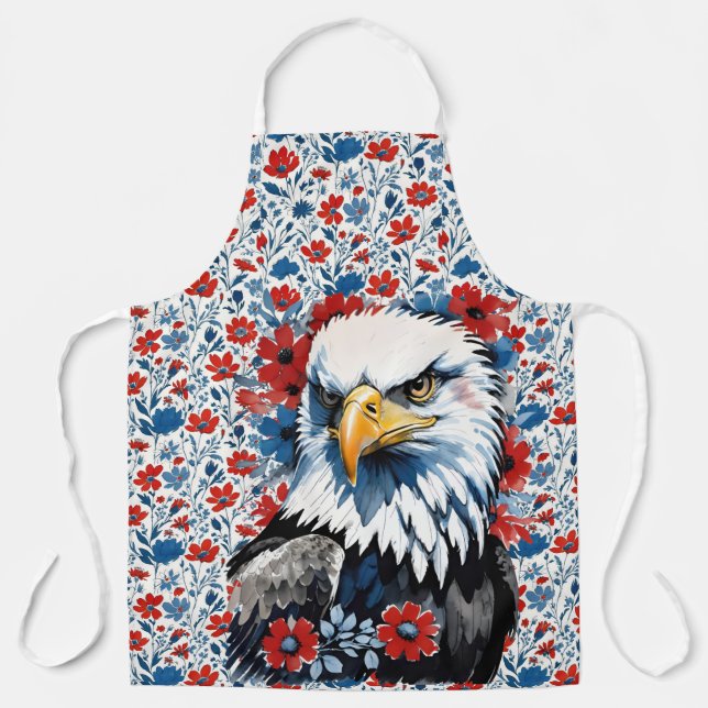 Majestic American Bald Eagle Floral Apron (Front)