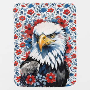 Majestic American Bald Eagle Floral Baby Blanket