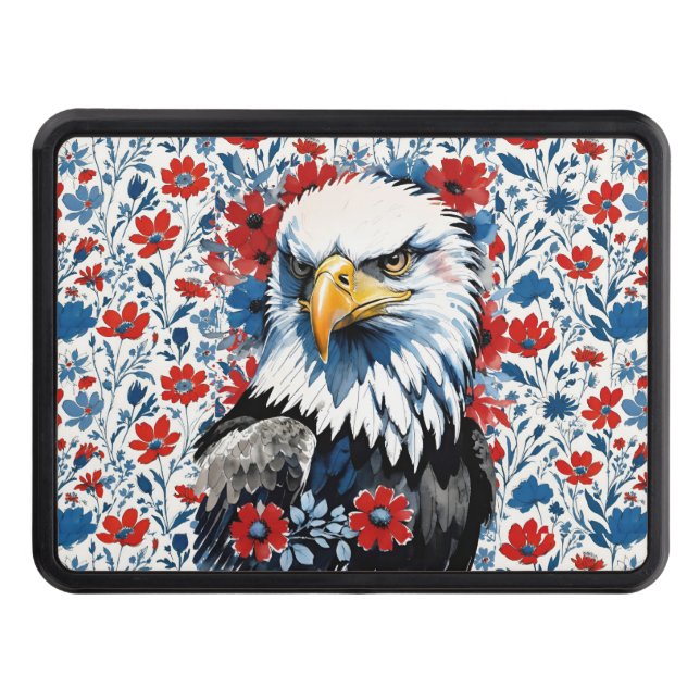 Majestic American Bald Eagle Floral Hitch Cover (Front)