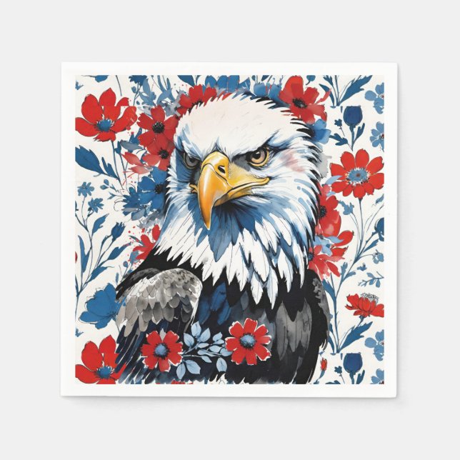 Majestic American Bald Eagle Floral Napkins (Front)