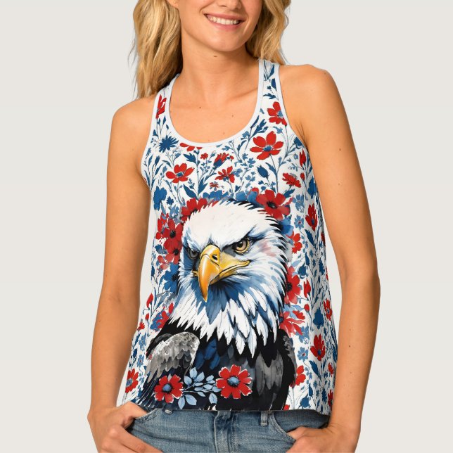 Majestic American Bald Eagle Floral Tank Top (Front)
