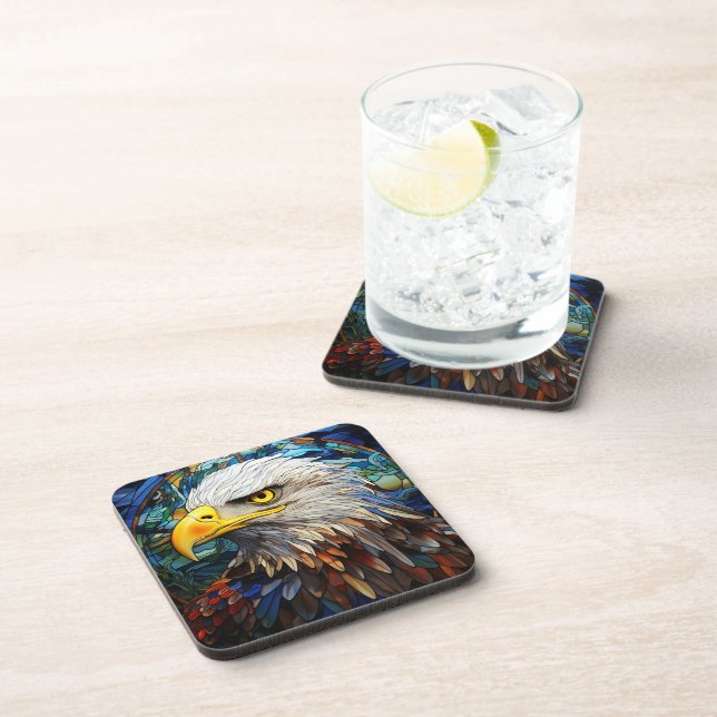 Majestic American Bald Eagle Stained Glass Beverage Coaster (Right Side)