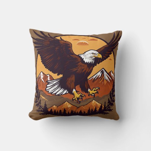 Majestic American Bald Eagle T_Shirt Vector Illust Throw Pillow