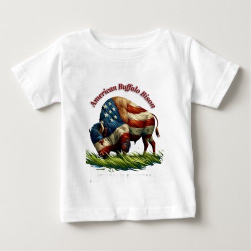 Majestic American Bison Illustrated Flag Baby T_Shirt