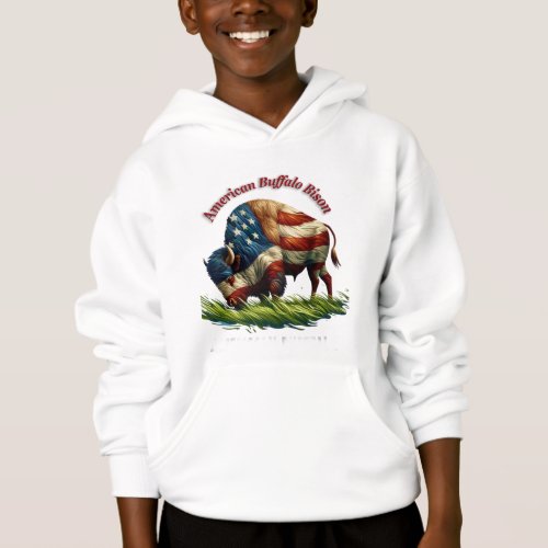 Majestic American Bison Illustrated Flag Hoodie