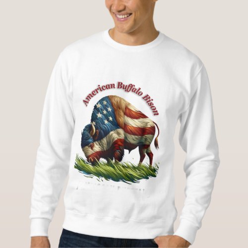 Majestic American Bison Illustrated Flag Sweatshirt