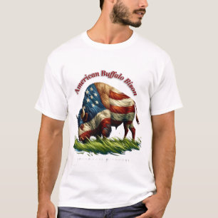 Majestic American Bison Illustrated Flag T-Shirt