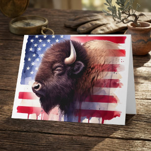 Majestic American Bison & Patriotic Flag Artwork Letterpress Thank You Card