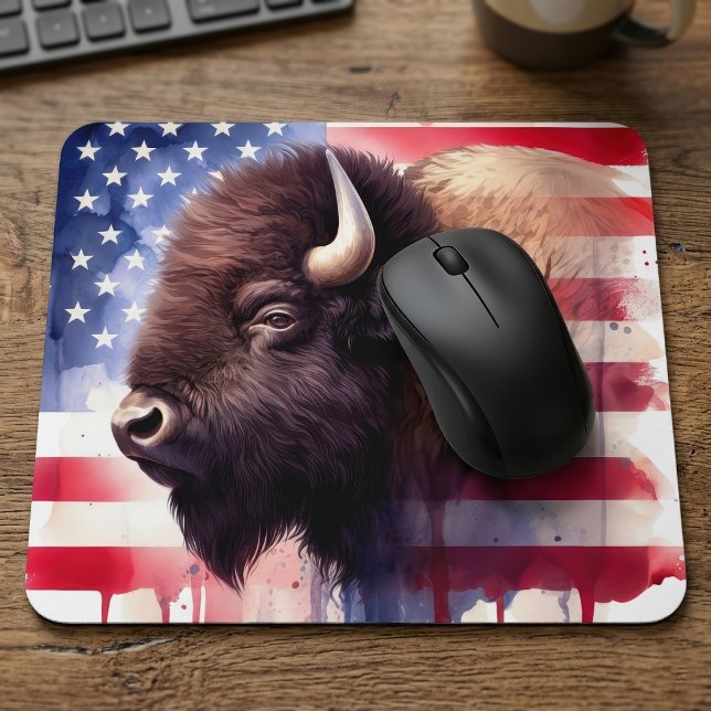 Majestic American Bison & Patriotic Flag Artwork Mouse Pad (Majestic American Bison & Patriotic Flag Artwork. Mouse Pad)