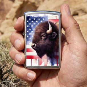 Majestic American Bison & Patriotic Flag Artwork Zippo Lighter