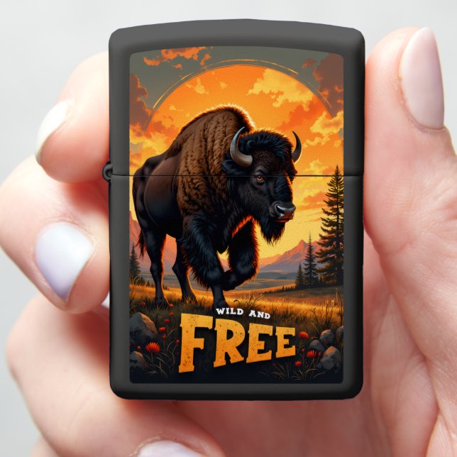 Majestic American Bison Western Zippo Lighter (In Hand)