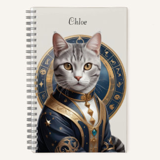 Majestic American Shorthair Cat in Blue and Gold Notebook