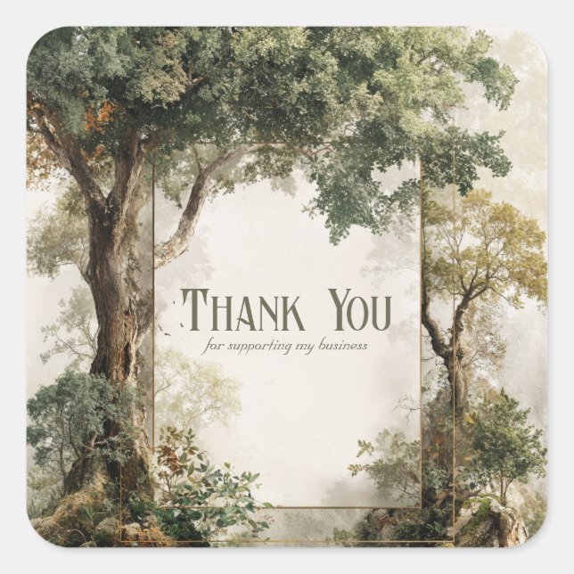 Majestic Ancient Forest Tree Gold Frame Square Sticker (Front)
