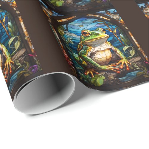 Majestic Arcane Frog Stained Glass Illustration Wrapping Paper