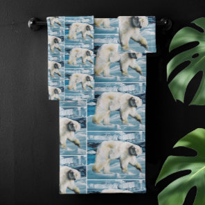 Majestic Arctic Polar Bear Blue Glaciers Icebergs Bath Towel Set