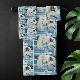 Majestic Arctic Polar Bear Blue Glaciers Icebergs Bath Towel Set