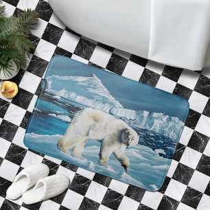Majestic Arctic Polar Bear Blue Glaciers Icebergs Bathroom Mat