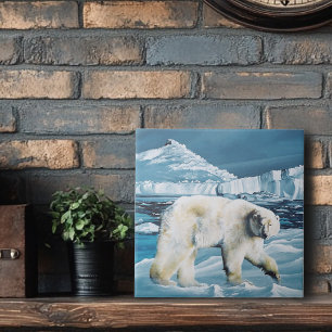 Majestic Arctic Polar Bear Blue Glaciers Icebergs Ceramic Tile