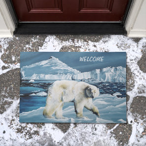 Majestic Arctic Polar Bear Blue Glaciers Icebergs Doormat