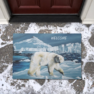 Majestic Arctic Polar Bear Blue Glaciers Icebergs Doormat