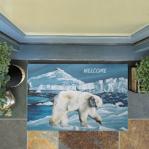 Majestic Arctic Polar Bear Blue Glaciers Icebergs Doormat